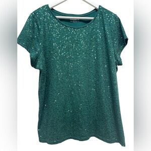 Charter Club Green Sequin Short Sleeve Top Women’s size 1X